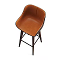 Modern Brown Leather Bar Stool With Curved Backrest And Dark Wooden Legs