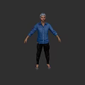 Game and Movie Character With Silver Hair Blue Shirt Black Pants and Slippers