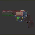 Metallic Revolver Weapon With Black Body And Golden Accents On Dark Background