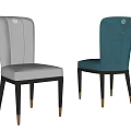 Modern Gray and Blue Dining Chairs with Upholstered Backrests Dark Wooden Legs Gold Tips