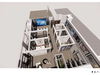 Top View Of Modern House Interior Design With Room Layout And Furniture 3d model