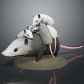 Detailed Stacked Opossums 3D Model on Reflective Base with Gray Background