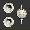 White Porcelain Tea Set With Gold Trim Green Leaf Patterns Teapot Cups And Saucers