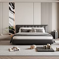 Modern Bedroom Interior Design With Large Bed Wardrobe Accent Chair And Wall Art