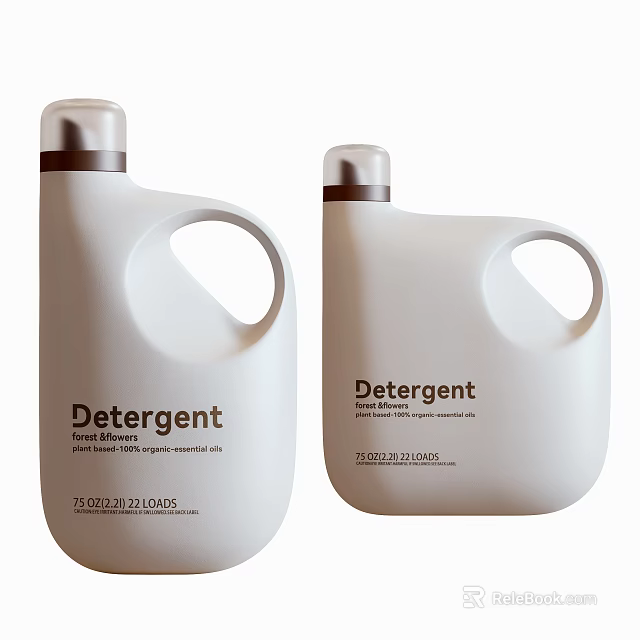 White Plastic Laundry Detergent Bottles with Handle for Effective Daily Cleaning 3d model 