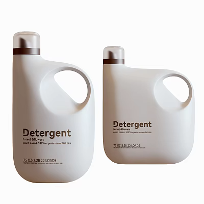 White Plastic Laundry Detergent Bottles with Handle for Effective Daily Cleaning 3d model