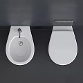 Modern White Ceramic Toilet And Bidet With Chrome Faucet On Gray Wall