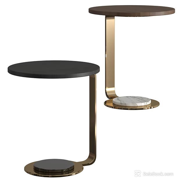 Modern Side Table With Black Top Gold Frame And Marble Shelf 3d model 