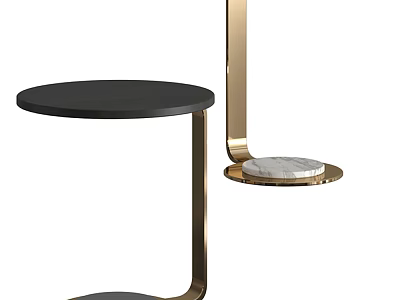 Modern Side Table With Black Top Gold Frame And Marble Shelf 3d model