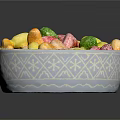 White Decorative Bowl With Snowflake Pattern Filled Colorful Gold Green Pink Wrapped Candies