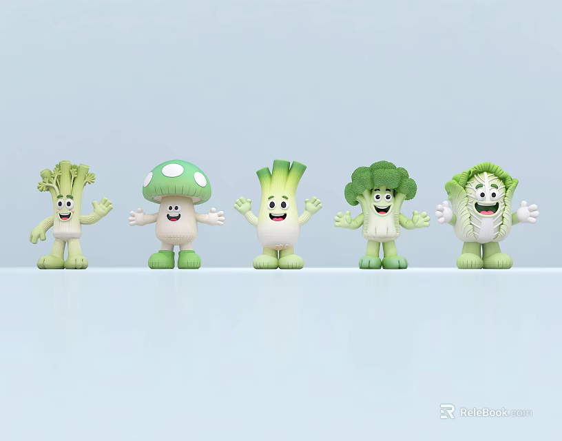 Cute Cartoon Vegetable Inflatable Models With Smiling Faces And Arms 3d model