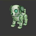 White And Green Robotic Dog Design With Glowing Blue Eyes And Mechanical Parts