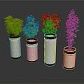 Indoor Potted Green Plants With Cylindrical Fabric Planters And Leafy Foliage