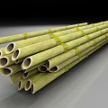 Green Bamboo Poles With Yellow Stripes Neatly Arranged On Gray Smooth Surface