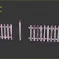 White Wooden Fence with Distressed Finish Two Sections and Single Post on Dark Reflective Surface