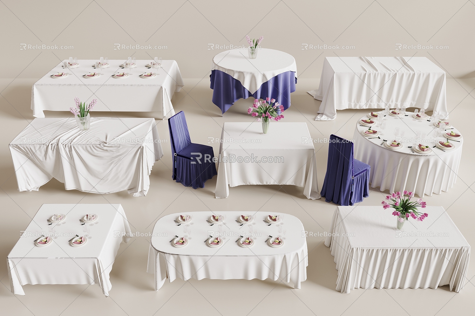 Modern Tablecloth Banquet Tablecloth Fabric Banquet Dining Chair Tableware 3d model