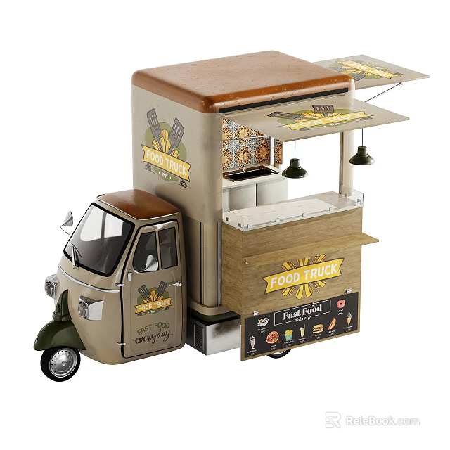 Modern Food Truck With Awning Glass Jars And Fresh Food Menu Board 3d model 