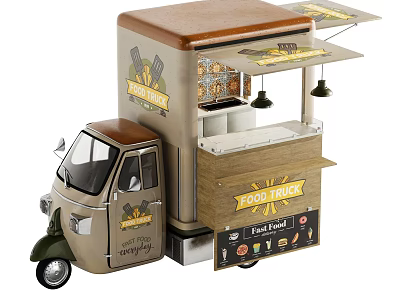 Modern Food Truck With Awning Glass Jars And Fresh Food Menu Board 3d model