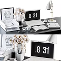 Modern Laptop Desk Setup With 8 31 Digital Clock Open Book Table Lamp And Stationery