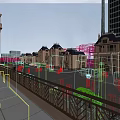 European Style Commercial Street Featuring Illuminated Lights People Walking Building Facades And Outdoor Seating
