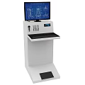 White Locker Cabinet Featuring Monitor Blueprint Display Keyboard Tray And Foot Pedal