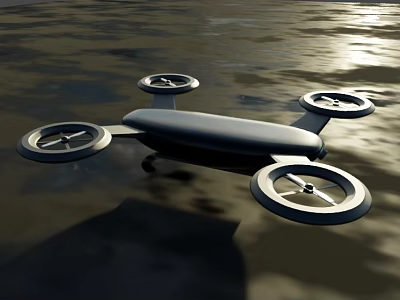Modern Floating Drone With Four Propellers On Calm Water Surface 3d model