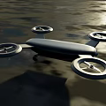 Modern Floating Drone With Four Propellers On Calm Water Surface