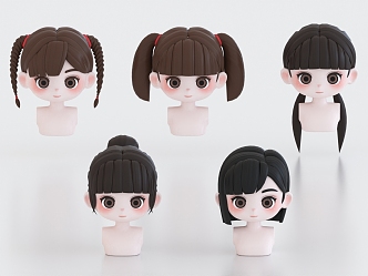 Cartoon Hair Cartoon Hairstyle Cartoon Little Girl Braids Ball Head Cartoon Girl Cartoon Head Ponytail 3d model