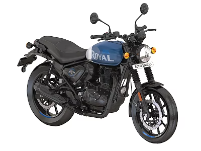 Royal Enfield Blue And Black Vintage Street Motorcycle With Classic Design And Round Headlight 3d model