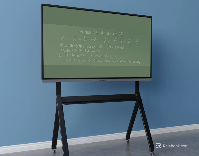 Hanging Display Stand with Electronic Whiteboard Blue Background and Text 3d model 