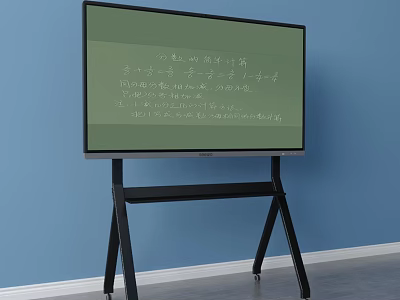Hanging Display Stand with Electronic Whiteboard Blue Background and Text 3d model