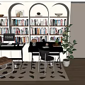 Quiet Ancient Style Desk and Chair Combination Computer Decoration Combination Bookcase Shutters 3d model
