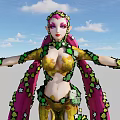 Fantasy Game Character With Pink Hair And Clover Decorated Outfit