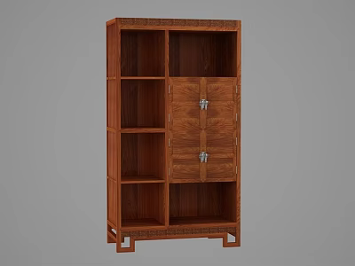 Traditional Chinese Wooden Bookcase With Intricate Carved Details And Storage Shelves 3d model