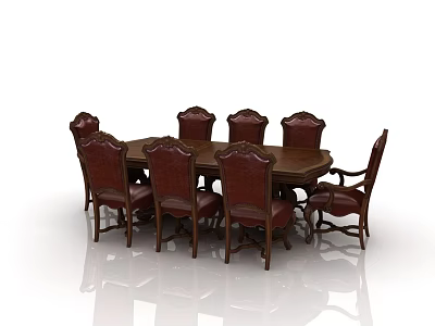 Elegant Classic Wooden Dining Table And Chairs Set With Leather Seats 3d model