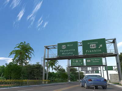 Highway Traffic Signs Displaying Directions To Hopeville Murphy And Franklin With Route 44 3d model
