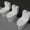 Three White Toilets Placed Side by Side Against Dark Wall With Gray Floor 3d model