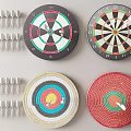 Sports Equipment Set Featuring Colorful Dartboards And Multiple Darts