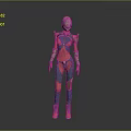 Futuristic Sci Fi Character 3D Model With Red Blue Armored Suit And Metallic Helmet