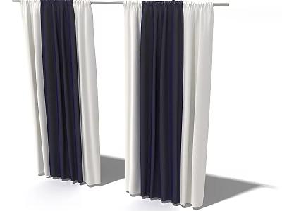Black and White Color Block Curtain Design With Double Panel Textured Fabric 3d model