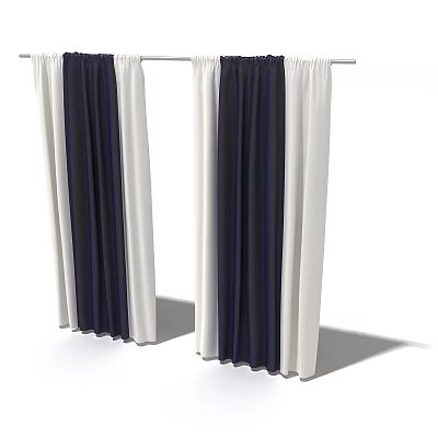 Black and White Color Block Curtain Design With Double Panel Textured Fabric 3d model
