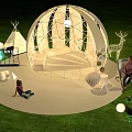Young Girl Sitting On Floor In Fashion Tech Scene With Starry Sky And Geometric Structure