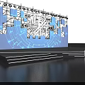 Modern Tech Stage Design With Blue Lighting Geometric Patterns And Circular Logo 3d model