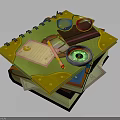 Essential Daily Life Supplies With Notebook Magnifying Glass Glasses Pencil And Note