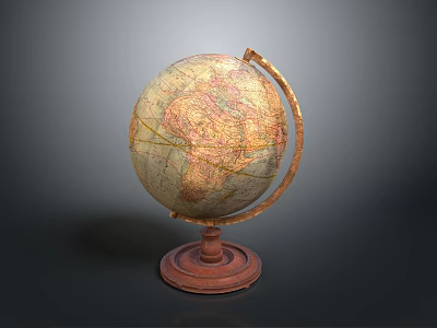 Vintage Decorative Globe With Metal Stand And Wooden Base For Home Decor 3d model