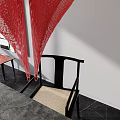 Modern Dining Table Set With Black Table Wooden Chairs Red Pendant Light And Abstract Painting