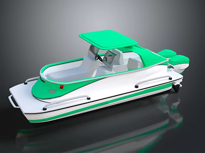 Modern Green And White Yacht With Canopy Design 3d model