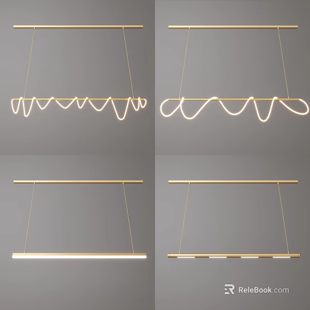 Modern Pendant Lights With Wavy And Linear Designs In Gold Metallic Minimalist Finish 3d model 