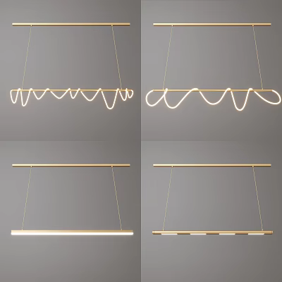 Modern Pendant Lights With Wavy And Linear Designs In Gold Metallic Minimalist Finish 3d model