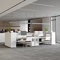 Modern Public Office Space With Open Layout White Desks Computers Chairs Wooden Walls Green Plants